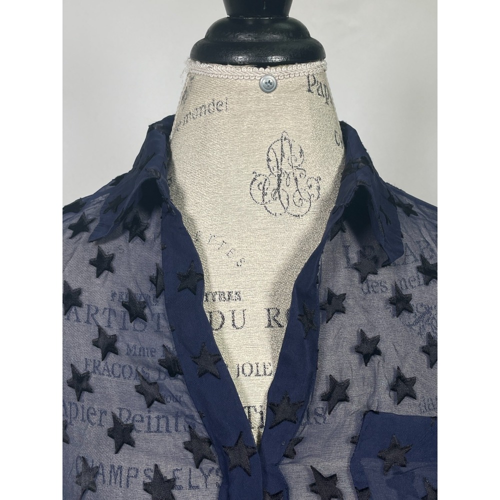 Diane von Furstenberg Lorelei Blue Star Print Sheer Chiffon Blouse Women's Sz 2 - Picture 5 of 14